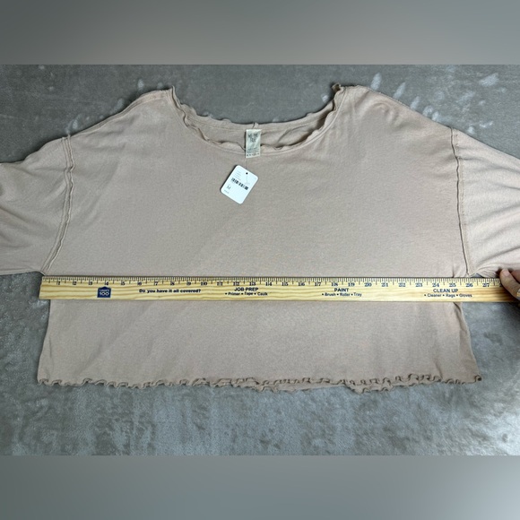 NWT We The Free Bird Gang Tan Sand Ruffle Hem Crop Top Bell Sleeve Womens Medium - Picture 8 of 11